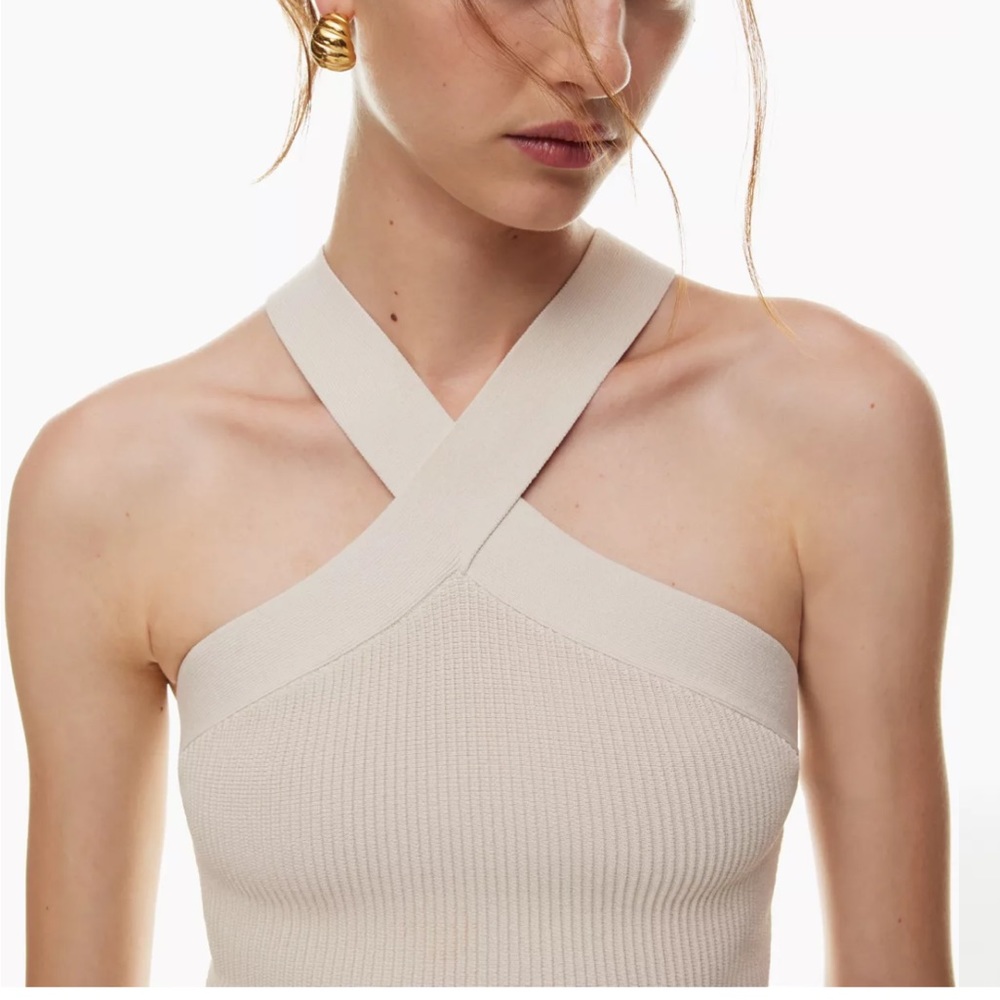 Babaton Cream Cross-Neck Ribbed Tank